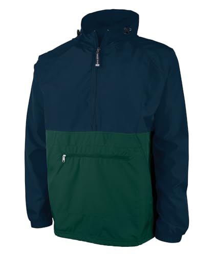 Charles River Apparel Unisex Color Blocked Pack-N-Go, Men's & Women's Pullover Anorak, Navy/Forest, Small