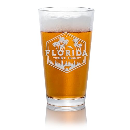 Florida Est Badge Pint Beer Glass - Local Love Engraved,