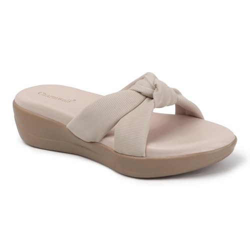 Image of Women's Wedge Slip-On Sandals with Knot Strap | Comfortable Casual Platform Slippers for Girls & Women