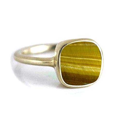 Bague argent 925 œil du tigre naturel coussin mixte pour femme et homme