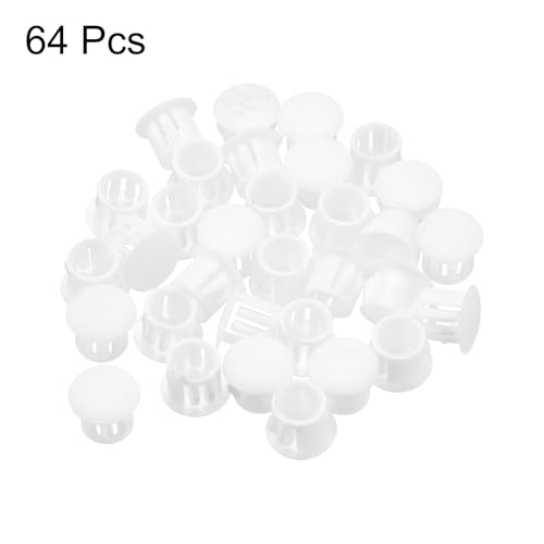 Image of MECCANIXITY 64PCS 10mm(3 /8 inch) White Plastic Hole Plugs, Flush Type Panel Hole Plugs Insert End Caps for Locking Hole Tubes Furniture Cabinet