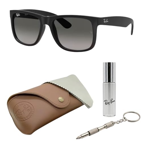 Ray-Ban RB4165 Justin quadratische Sonnenbrille, BRILLEN-SET | Exklusiv-Etui und Care-Kit | Matte Rubber Black/Light Grey