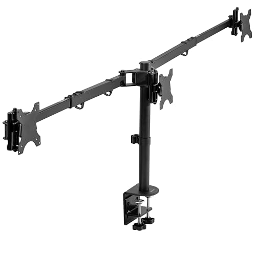 VIVO Premium Triple Monitor Desk Mount for 3 Screens up to 22 lbs, Fits up to 38 inch Ultrawides on Center Bracket, Adjustable Telescoping Arms, Flush Wall Setup, Black, STAND-TS03C