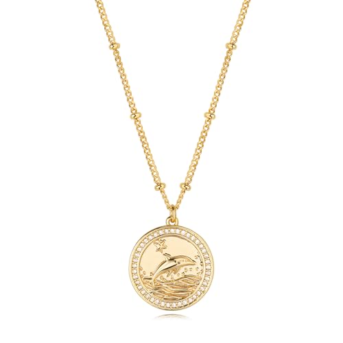 MTMY Gold Starfish Necklace 14K Gold Plated Shell Conch Ocean Pendant Necklace for Women Beach Summer Jewelry(Dolphin)
