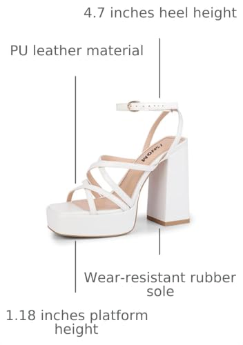 Image of ISNOM Platform Chunky Heels for Women, Block Heel Sandals with Open Square Toe and Ankle Strap