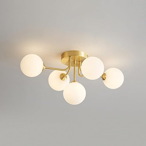 Éclairage sputnik suspendu avec globes en verre ambré pour une décoration rétro chic