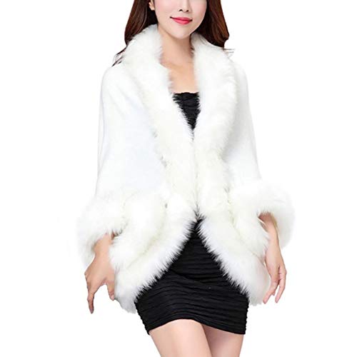 Forart Abrigo de chal de piel sintética de lujo para mujer Abrigo de invierno Chaqueta de abrigo Abrigo de invierno cálido para bodas