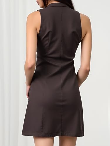 Women's Button Down Mini Tank Dress Crew Neck Sleeveless Work Office Dresses2