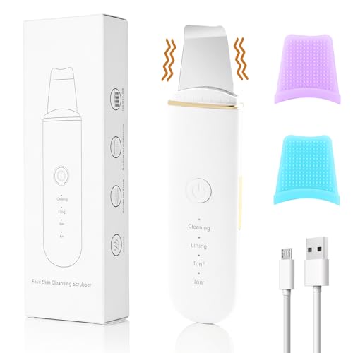 Skin Scrubber Ultraschall Porenreiniger Gesicht mit 4 Modi und Rotlicht Blaulicht Porenreiniger Gesichtswaschspatel Hautreiniger für die Gesichtsreinigung Gerät