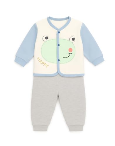 Image of Bold N Elegant Cotton Baby Winter Fleece Full Sleeve Front Button Colorful Cartoon Printed Sweatshirt and Pajama Lower Clothing Set for Newborn Infant Toddler Baby Boy Girl