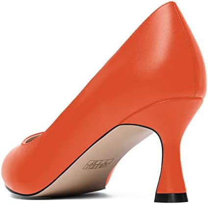 SHOWFOREST Women's Dating Stiletto Sexy Pointed Toe Matte 2.5 Inch Mid Heel Slip On Pumps Shoes Orange Size 10 - Zapatos para Mujer | Image 6
