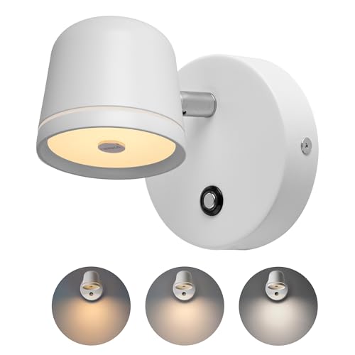 Image of Aisilan Wall Sconce, Hardwired Touch Dimmable Wall Light with 3 Color Temperatures, Adjustable 7W LED Wall Lamp CRI97, Modern White Aluminum Sconce for Bedroom Bedside Hallway