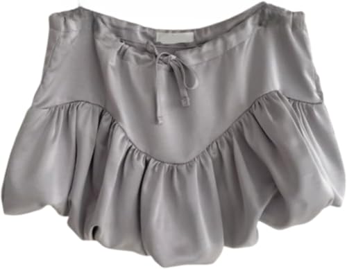 Satin Bubble Skirt Pleated Ruffle Puffy Mini Skirt A Line High Waist Balloon Skirts Cutecore Clothes Aesthetic