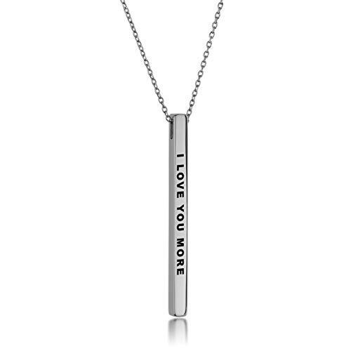 Dolceoro I Love You More, Inspirational Mantra Necklace Vertical Bar Pendant, 316L Surgical Stainless Steel #TOP15