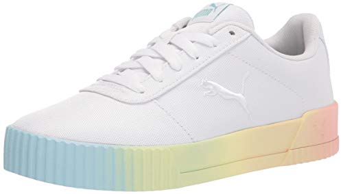 PUMA womens Carina Sneaker, Puma White-puma White-blue Glow-apricot Blush, 9 US