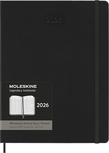 Moleskine PRO 12 Month 2026 Weekly Vertical Planner, Hard Cover, XL (7.5" x 9.75"), Black, 288 pages