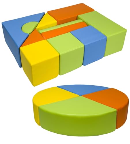 Velinda 15 Großbausteine Softbausteine Schaumstoffbausteine Bauklötze Schloss+Rad-Set (Farbe: gelb,grün,orange,hellblau)