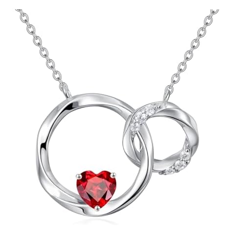 NFYBD Sister Necklace Gifts,Heart Birthstone Interlocking Double Circle Necklaces S925 Sterling Silver Pendant Birthday Friendship Jewelry for Big Sister Little Sister Maid of Honor Bride Present-1 Cover