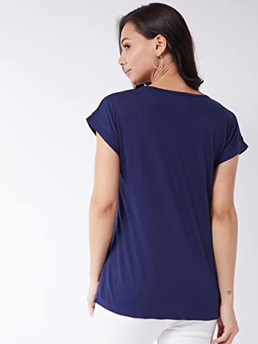 Image of Modeve Women Printed Cotton Blend Half Sleeve Round Neck T-Shirt for Summer