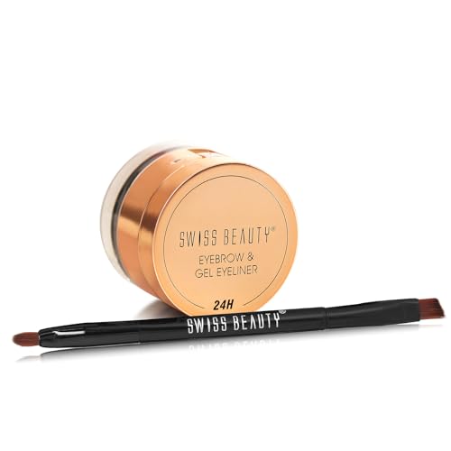 Swiss Beauty Waterproof Eyebrow & Gel Eyeliner 2 In 1 With Brush | Smudge Proof Gel Eyeliner And Eyebrow Definer Pencil | Shade- 02 Brown, 7G