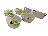 Incluye 6 uds Juego 6 Cuencos Ovalados de Cocina. Set 6 Cuencos de Cerámica Blanca con Asas de Silicona. Bol Asas Multicolor 11x16cm