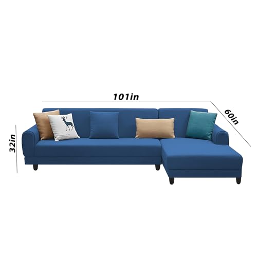 Image of Kraven RHS 6 Seater L Shape Sofa Set for Living Room (Blue Fabric) Premium Fabric Sofa