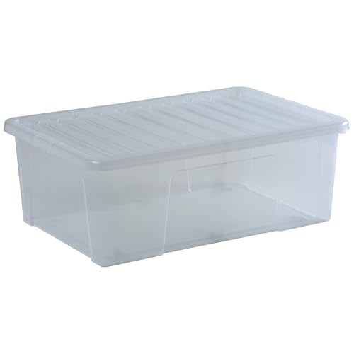 Wham Crystal 68 Liter Heavy-Duty Storage Boxes - Clear Plastic, Stackable & Nestable Design for Home and Office Organization - Space-Saving Solution, Pack of 3 (72 x 48 x 25 cm)