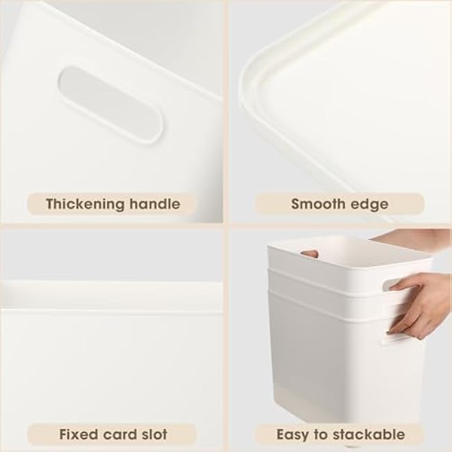 Honeydak 6 Pcs White Plastic Storage Bins with Lids 11.81 x 8.07 x 9.84 Plastic Storage Baskets Boxes Stackable Containers with Lids Organizer Bins for Shelves Drawer Playroom