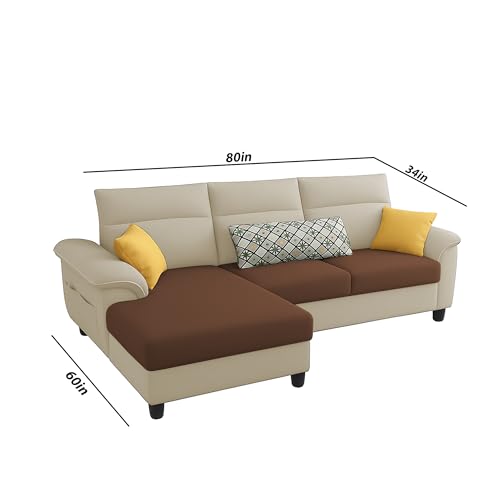 Image of Casaliving Seams LHS 4 Seater L Shape Sofa for Living Room (Cream Brown Fabric) Premium Fabric Sofa