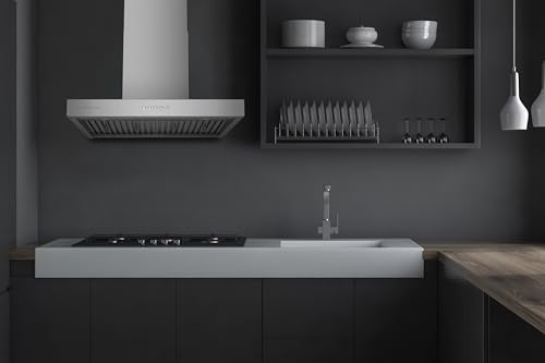 Image of Hauslane Wall Mount Range Hood 30 inch WM-730 Low Noise 4 Speed Performance Contemporary Design, Chef Model, Full-Size Handles, Professional-Grade Baffle Filters, LED Lamps, Stainless Steel
