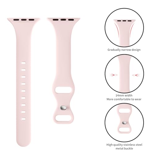 Image of Thin Slim Band Compatible with Apple Watch 38mm 40mm 41mm 42mm 44mm 45mm 46mm 49mm, Replacement Silicone Sport Strap for iWatch Series 11 /10 /9 /8 /7 /6 /5 /4 /3 /2 /1 Ultra SE Women Men, Light Pink