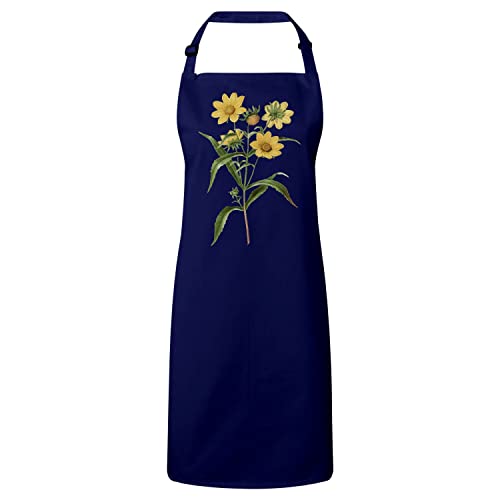 Tablier cuisine premium bleu marine imprimé botanique haute définition