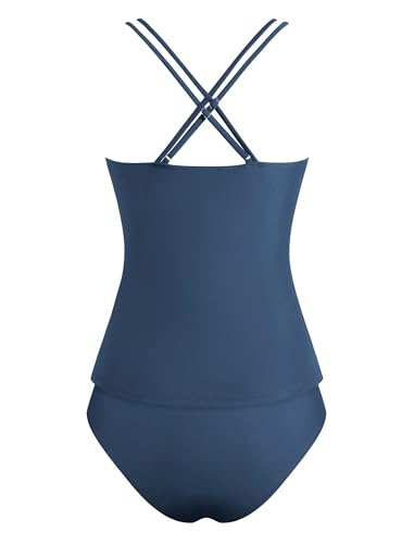 Image of ZAFUL Womens Tankini Swimsuits V Neck Push Up Swim Top Color Block Tummy Control High Waisted Bathing Suits Swim Bottom