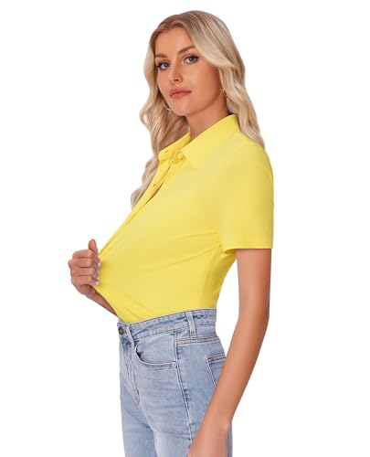 Image of siliteelon Womens Button Down Shirt Slim Fit Stretch Short Sleeve Dress Shirt Wrinkle Free Collared Business Work Blouse Top