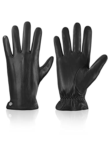 vislivin Winter Handschuhe Herren Leder Handschuhe Vollhand Touchscreen Handschuhe Wärme Leather Gloves Schwarz M