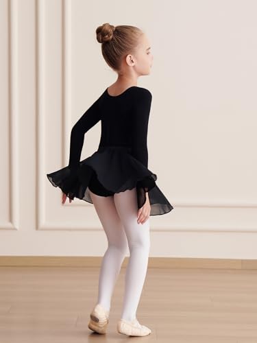 Image of WEGETIT Leotards for Girls Long Sleeve Ballet Dress Toddler Dance Leotard with Skirt Kids Gymnastics Outfits Tutu Dress