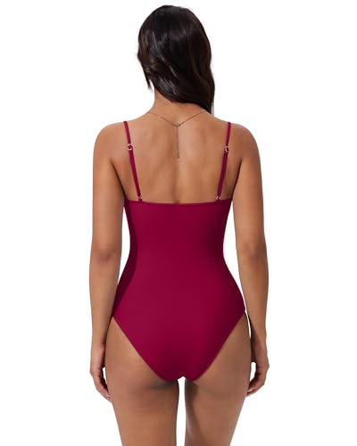 Image of SUUKSESS Women Sexy One Piece Swimsuit Tummy Control Square Neck Bathing Suit