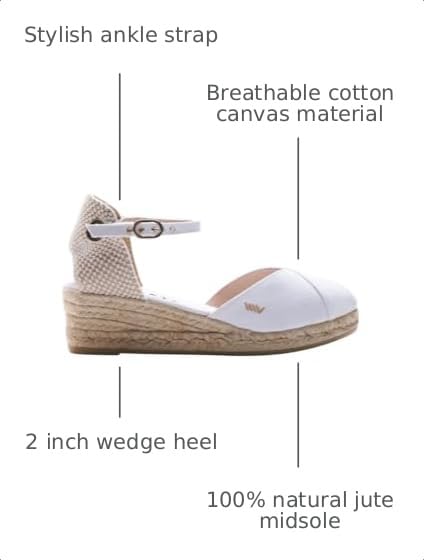 Image of Viscata Pubol Espadrille Canvas Low Wedges with Ankle Strap Spain Handmade 2 inch Heel Women's Sandals with Breathable Organic Cotton Canvas and 100% Natural Jute for all Occasions: Casual, Work, Party