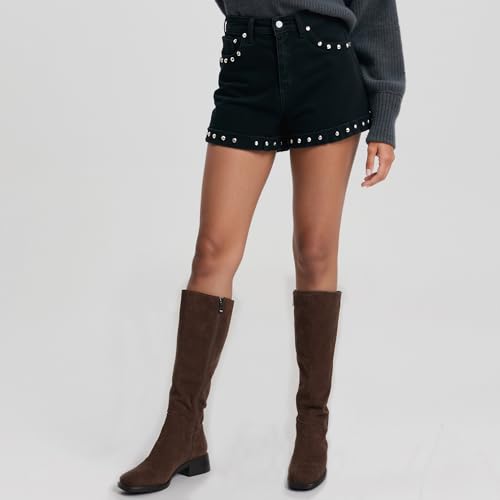 Image of QIY Knee High Boots for Women Low Heel Flat Tall Boots | Stretch Boots, Chunky Heel Womens Boots, Square Toe Heeled Fall Winter Dress Riding Long Boot with Side Zipper