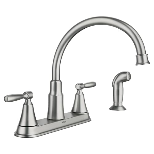 Comparison: Best Kitchen Faucets For Hard Water 9 Moen Hutchinson Spot Resist Stainless 2-Handle High-Arc Kitchen Faucet with Side Sprayer, 87048SRS