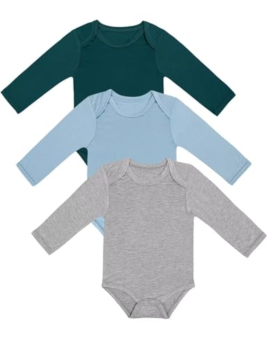 Image of Ekkimy Rayon of Bamboo Baby Bodysuit, Long Sleeve Bodysuits for Boys Girls Infant Soft Clothes 0-24 Months