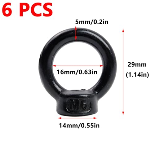 Image of Antrader M6 Metric Ring Shape Lifting Eye Nut,304 Stainless Steel M6 Ring Eye Bolts Threaded Nuts,Black,6Pcs