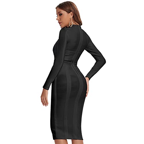 Elegant High Neck Long Sleeve Hollow Out Celebrity Bandage Dress3