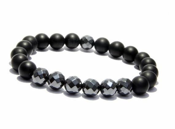 Bracelet hématite facettée 8mm de qualité supérieure et onyx mat LKBEADS