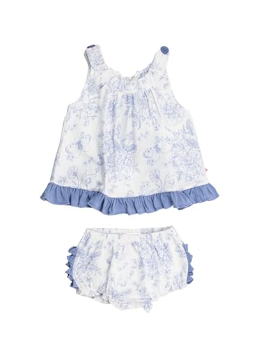 RuffleButts Baby/Toddler Girls Swing Top & Bloomer Coordinated Set - Periwinkle Blue Butterfly Garden Toile, 18-24m