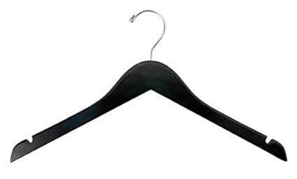 NAHANCO 8217CHNOBAR 17 Wooden Top Hanger, Flat with Notches, Chrome Hook, Black (Pack of 100)