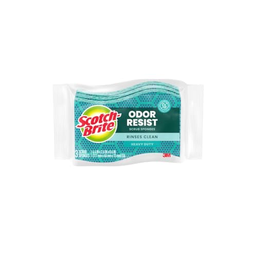 Scotch-Brite Odor Resist Heavy Duty Scrub Sponge Dishwasher-Safe Kitchen sponges for Serious Scrubbing Multipurpose Dish Sponge for Stuck-On Messes 3 Scrubbing Sponges