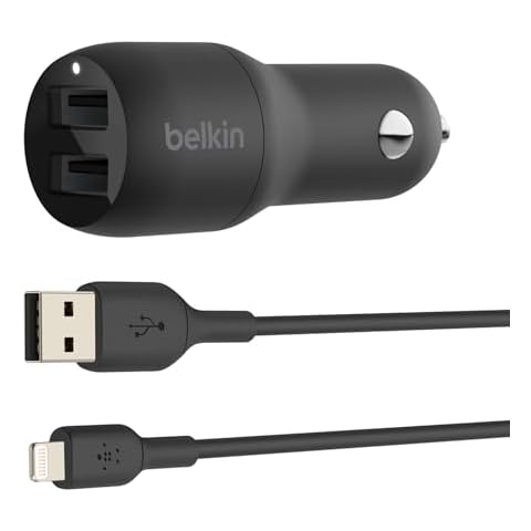 Belkin 24W Dual USB Car Charger with Lightning Cable Cover