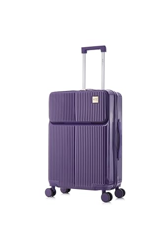 [ATX LUGGAGE] スーツケース フロントオープン 軽量 耐衝撃 ハードキャリーバッグ 静音ダブルキャスター TSAロック搭載 隠しフック付き ビジネス出張 海外 旅行 ファスナータイプ (ダークパープル、4～7泊/63L)