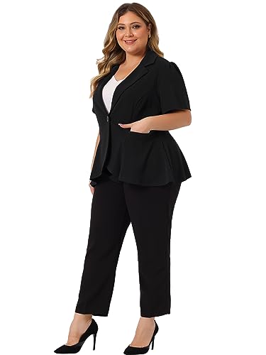 Agnes Orinda Plus Size Blazer for Women Short Sleeve Office Work Button Jacket Business Suit Blazers3